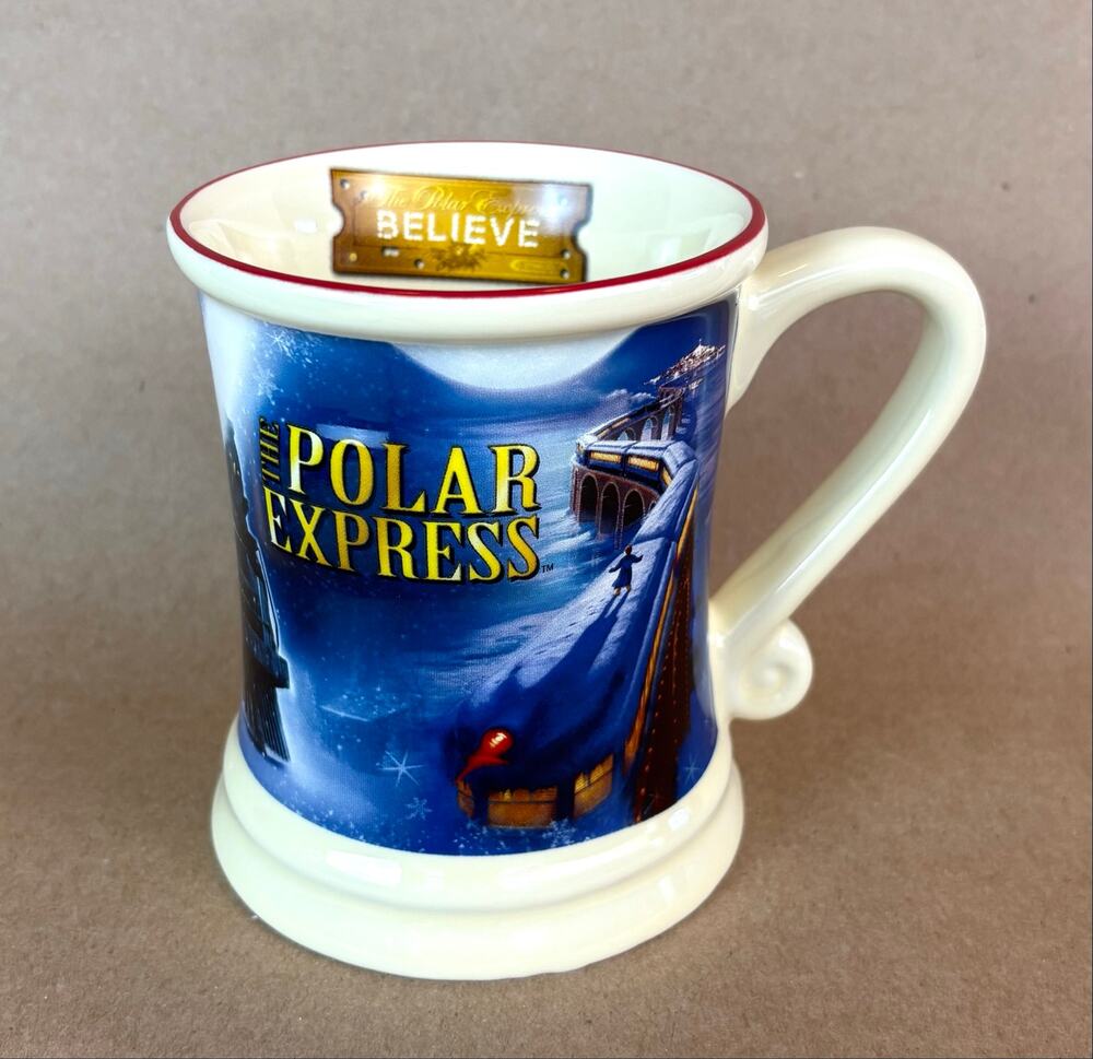 The Polar Express Believe 3D Raised Ceramic Mug Warner Bros Christmas Train 14oz